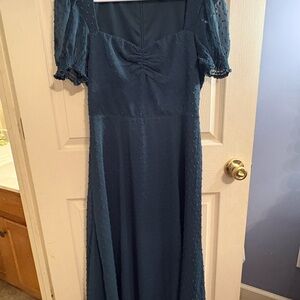 Women's Teal Puff-Sleeve Midi Dress